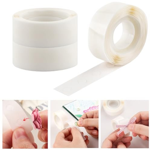 OTCRAFT 900 Pcs 3/16in (5mm) 3 Roll Ultra Thin Adhesive Dots,Clear Removable Mini Glue Dots, Double Sided Stickers Permanent Sticky for Balloons Wedding Decoration or DIY Craft Dots(300 Pcs/Roll)