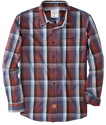 Dubinik® Chemise Homme Casual Poche Leger Doux Regular Bouton Classiques Carreaux Manches Longues Bleu Bourgogne 052 3XL