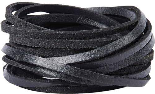 GORGECRAFT 5m Black Leather Strips 4mm Wide Flat Leather Cord Cowhide String Braiding Leather Thread Rope for DIY Crafts Necklace Bracelets Anklet Keychains Jewelry Making Boot Lace Beading Supplies