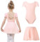 Bezioner Ballettkleidung mädchen mit Abnehmbarem Ballettrock Tanzbody Puffärmel Balette Kleidung Mädchen Ballettanzug Kinder Rosa 120 (6-8 Jahre, 120-130 cm)