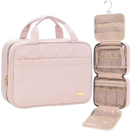 NISHEL Trousse de Toilette de Voyage pour Femme - Organiseur Suspendu Portable pour shampooings, après-shampooings, brosses de Taille complète et Accessoires de Voyage, Rose Bonbon, m, Trousse de