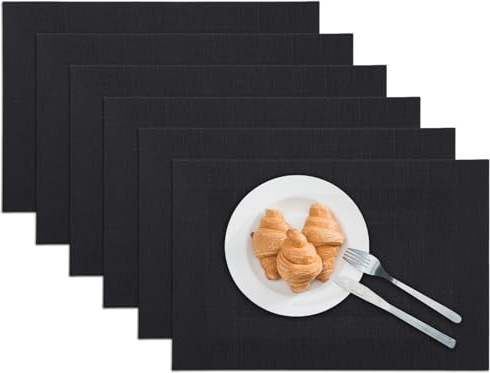 marysgift Place Mats for Table 6 Black Table Mats Heat Insulation Kitchen Decor Solid Non Slip Washable Placemats for Dining Kitchen Spring Decorations 30 x 45cm (Black B)