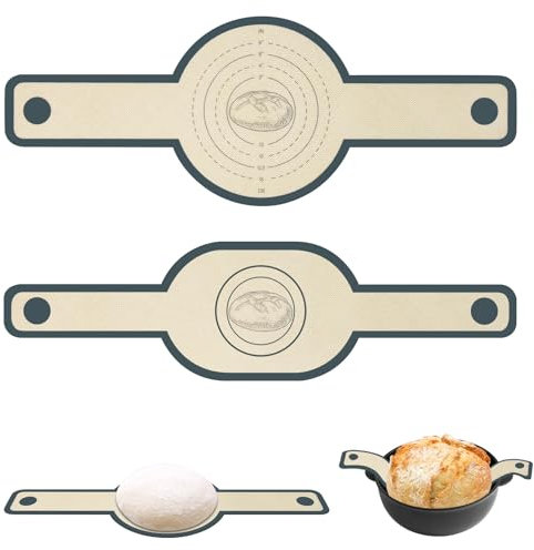 2PCS Silicone Bread Sling for Dutch Oven, Non-Stick Bread Baking Mat Set with Long Handle, Reusable Heat Resistant Baking Sheet Liners for Transferring Dough (Round & Oval)
