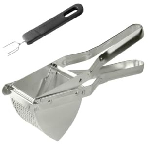 Fackelmann Kartoffelstampfer mit Kartoffelgabel | Duo Kartoffelpresse und Gabel mit 3 Zähnen, verzinnter Stahl und Kunststoff, 29 x 10 x 8,5 cm, spülmaschinengeeignet