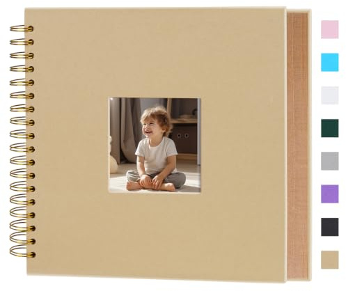 Miaikoe 20,5 x 20,5 cm DIY Scrapbook Album mit Fenster Hardcover Kraftpapier Scrap Book mit 20 Blatt Fotoalbum für Gästebuch, Familienhochzeit, Jahrestag (braun)