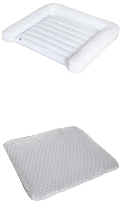 roba aufblasbare Wickelauflage (75x85 cm) - platzsparend, leicht abwaschbar, wasserdicht, ideal für Reisen - Weiß + roba organic Spannbezug (75x85 cm) aus Bio-Baumwolle, GOTS zertifiziert - Grau