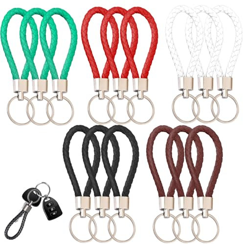 KOZOY 15 Pièces Porte-Clés en Cuir Tressé, Porte-clés de Voiture en Tressé Multicolore Porte-clés pour Hommes Femmes, Porte-clés multifonctionnel pour Clés de Voiture et Maison