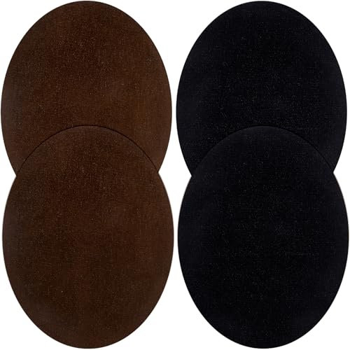 Joez Wonderful Ellenbogenflicken für Pullover, 4 Stück, Stoffreparaturflicken, oval, Ellenbogenknie, Flicken für Daunenjacken, Hemden, Hosen, Mantel, Kleidung, Löcher (schwarz, braun)