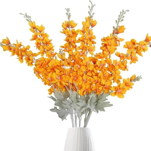 OUKEYI 6 fiori finti delphinium in seta, 85,1 cm, fiori artificiali a stelo lungo, per vasi alti, decorazione per la casa, matrimoni, feste (arancione)