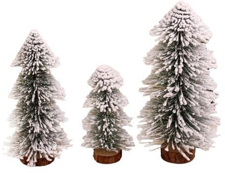 Kleine Weihnachtsbäume, schneemattiert, Sisal-Kiefer – 3 Stück Tisch-Zedernbaum, Miniatur-Flaschenbürste, Bäume für Weihnachten, Winterurlaub, Basteln