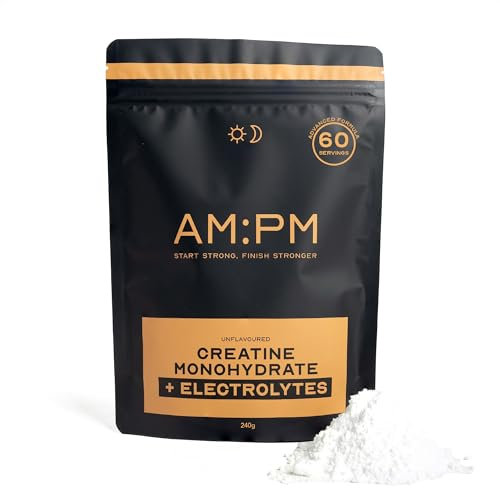 AM:PM Nutrition Creatine Monohydrate + Electrolytes Powder for Enhanced Athletic Performance - Unflavoured Blend Supporting Muscle Growth, Strength & Recovery - Vegan, Gluten-Free, 60 Servings