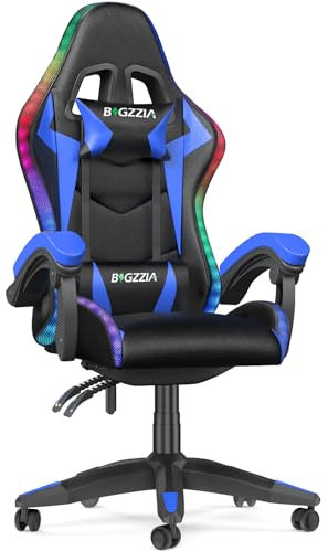 bigzzia Gaming Stuhl mit LED - Gaming Chair Gamer Stühle RGB Licht Beleuchtung Computerstuhl Höhenverstellbar Ergonomisch Bürostuhl für Jugendliche Jungen Mädchen Erwachsene (mit LED, Himmelblau)