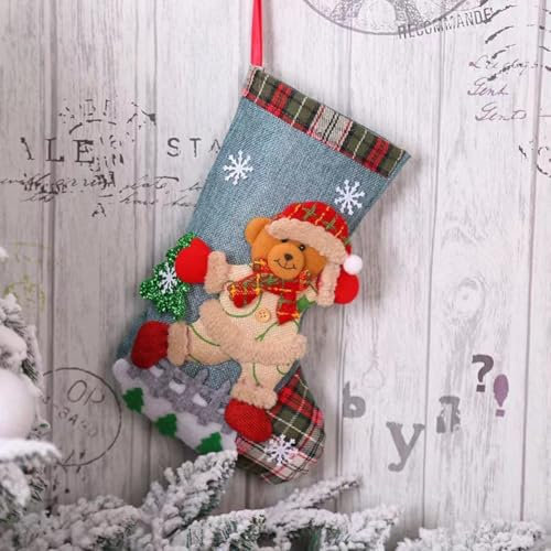 Besttoolifes Nikolausstrumpf Großer Strumpf Zum Befüllen Weihnachtsstrumpf Geschenke Tasche Weihnachtsbaum Anhänger Weihnachtsdekoration Mit Weihnachtsmann, Schneemann, Rentier, Bär(D)