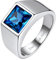 Bestyle Ring mit Saphir Herren Edelstahl Herren Bandring mit Gravur Blau Stein Männer Fingerring Gothic-Ring Siegelring Personalisierbarer Schmuck für Papa Vater Größe 70, Silber