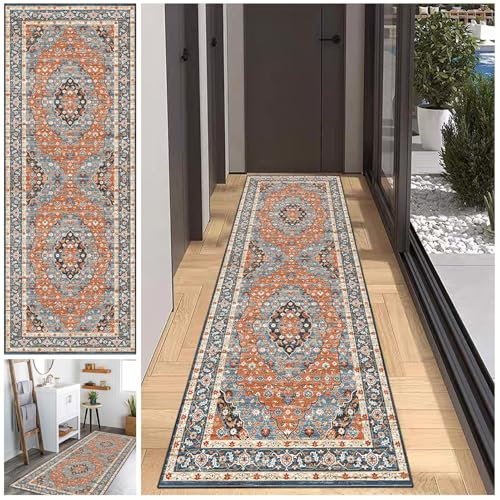 Tappeto Passatoia per Corridoio Lungo, Tappeto da Cucina Lavabile in Lavatrice 80 x 400 cm, Tappeti Runner antiscivolo Area Tappeti Runner per Cucina, Ingresso, Camera da letto Scale Interni Esterno