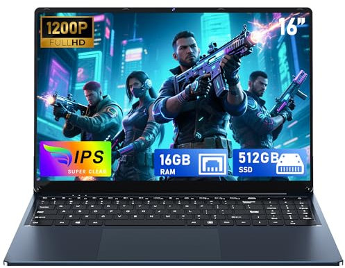 FUNYET 16-Zoll-PC Laptop, N150 Prozessor Notebook (bis zu 3,4 GHz), Win 11 Laptop, 16GB RAM 512 GB SSD, 1920 x 1200 FHD Laptops, Computer mit beleuchteter Tastatur, 6000 mAh Batterie,WiFi 5,BT 5.0
