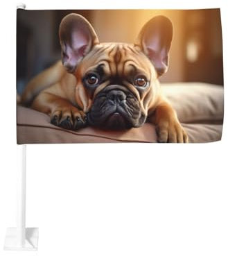 Drapeau de Voiture Double Face Animal Chien Bouledogue Français Impression Parfait pour Festival Célébrations Défilés Voyage