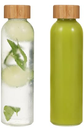 LIMILI Glass Bottles With Bamboo Lids, 2Pcs 500ML Water Bottles, Leak Proof Reusable Drinking Bottles for Hot Cold Drinks, Work, Gym, Home (500ml - 2pcs)