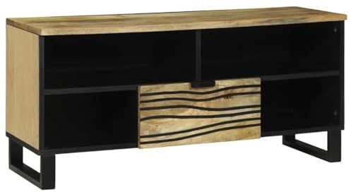 vidaXL TV Cabinet with Drawer Brown 105 x 33 x 46 cm Solid mango wood, Living Room Storage, Rectangular Mango Wood Cabinet, Rustic Industrial TV Stand, Durable Organizer Unit, Display Shelf