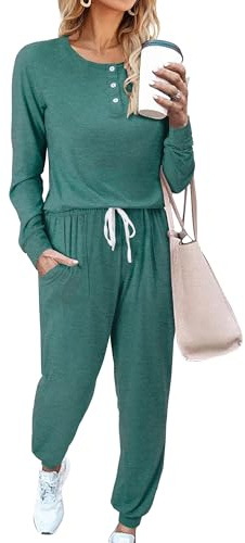 Magritta Women Long Sleeve Co Ord Sets Travel Airport Outfits Plus Size Loungewear Ladies Tracksuit Sets V Neck Pullover Top and Baggy Sweatpants Fall Winter Two Piece Outfit Green Medium, 12-14