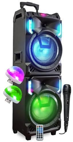 Mega Enceinte 800W Sono DJ Autonome XXL USB Bluetooth, Effets LED, Microphone Karaoke DJ, avec Trolley, 2 Boules Lumière Disco