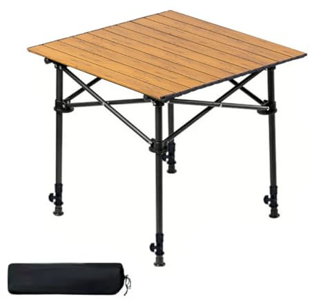 YCVAWEOD Tragbarer, faltbarer Campingtisch mit höhenverstellbaren rutschfesten Füßen und Tragetasche, ideal für Picknicks, Gartenpartys und Camping-Abenteuer (Größe: 53 x 51 cm, Farbe: Holzmaserung