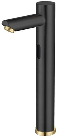 XJTNLB Robinet Infrarouge Lave Main Robinet Lavabo Automatique Pile Mitigeur Lavabo Salle de Bain en Acier Inoxydable,Noir + Or,Haut