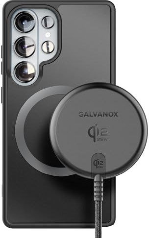 Galvanox 25W Magnetic Charger for Samsung - Qi2.2 Wireless Fast Charging Pad (Compatible with MagSafe) 6FT USB-C Braided Cable for iPhone and Android Phones (Black)