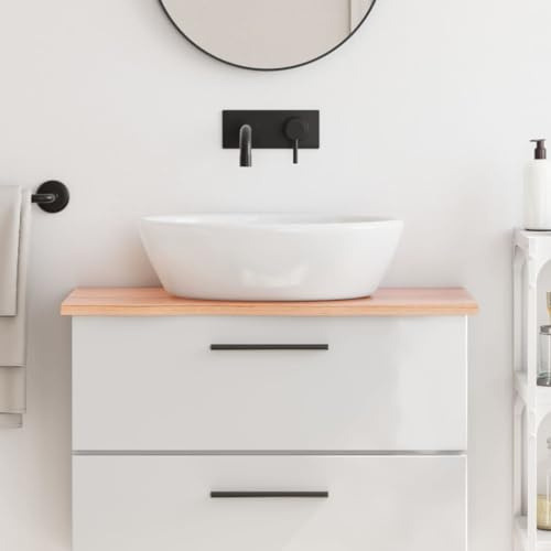 Waschtischplatte Hellbraun 80x30x2 cm Massivholz Eiche Behandelt mit Lack Naturkante Handgefertigt für Badezimmer Regal Schrankoberplatte Schreibtischplatte Tischplatte