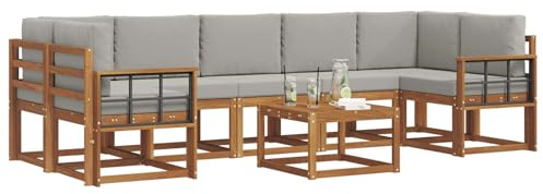 vidaXL Outdoor-Sofagarnitur mit Kissen 8 pcs Natürlich und Hellgrau