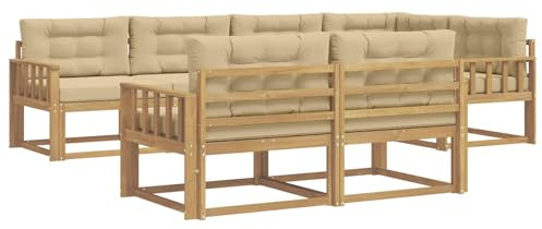 vidaXL Outdoor-Sofagarnitur mit Kissen 6 pcs Weiß und Beige Polyester, Terrasse, modernes Outdoor-Möbelset, wetterfeste Garten-Sofa-Garnitur, Flexible Design-Sitzgelegenheiten aus Akazienholz