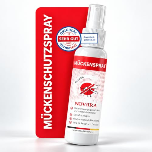 Mückenspray 100 ml, DERMA TEST SEHR GUT, natürlicher Schutz - DEET frei | Hautverträglich und fleckenfrei für Reise, Outdoor und Alltag, Geraniol-Zitrus-Duft, Insektenspray, Mückenschutz Haut, Abwehr