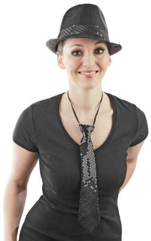 Foxxeo schwarze Pailletten Krawatte für Damen und Herren zu Fasching Karneval Motto Party Paillettenkrawatte