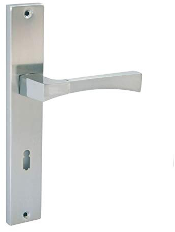 domino Türgriff 72 Drückergarnitur BB-Buntbart Set Langschildgarnitur Türklinke für Zimmertür, Kellertür & Innentür L-Form Türbeschläge aus Aluminium Silber Türdrückergarnitur INSIGNIA M6/M9