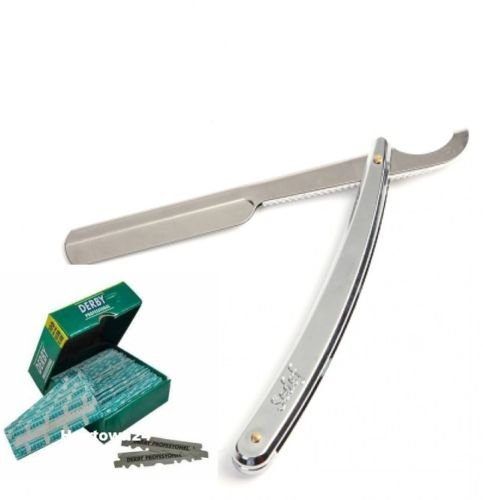 Rasiermesser-Set SEDEF CHROM Ustura Bartschneider Chrome + 100 Derby Klingen Wechselklingenmesser mit ersatz klingen