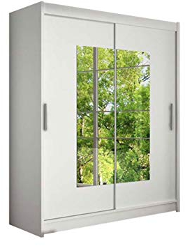 Mirjan24 Schwebetürenschrank Westa III Kleiderschrank mit Spiegel, Modernes Schlafzimmerschrank, Schiebetürenschrank, Garderobe, Schlafzimmer (Weiß)