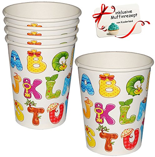 alles-meine.de GmbH 40 tlg. Set Pappbecher - Buchstaben - ABC/Alphabet - Becher zum Schulanfang/Geburtstag - Schuleinführung & Kindergeburtstag - 250 ml - Einwegbecher ..