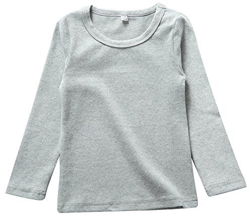 Kids Basic Round Neck Top Girl Boy Stretchy Long Sleeve T-Shirt School Tee Cotton Warm Tops Light Grey 2 Years