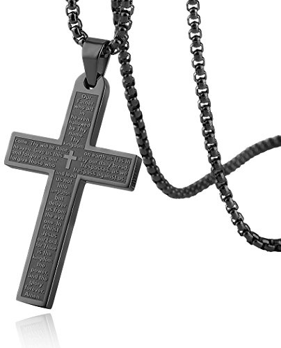 HZMAN Stainless Steel Cross Necklace for Men Women Inspiring Lord's Prayer Cross Pendant Jewelry Gift