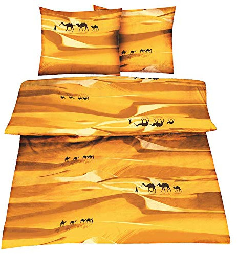 daspasstgut 2tlg 4tlg BETTWÄSCHE Garnitur Microfaser Bettbezug 155x220 Kissenbezug 80x80 Tiermotiv Kamel Orient Sand Sahara