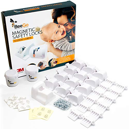 BeeGo® Magnetic Cupboard Locks – Child Safety Lock for Kitchen Cupboards & Drawers | Baby Proof, No Drilling, Easy Install (12 Locks + 2 Keys)