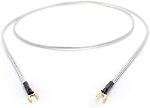 Selected Cable Erdungsleitung 1,75m für Plattenspieler Phonogeräte mit Masseanschluß inkl. vergoldeter Gabelschuh Masseleitung transparent silber Geflechtschirm (175cm)