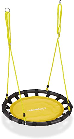 relaxdays Columpio Jardín Nido de Altura Ajustable para Niños y Adultos, hasta 100 kg, Amarillo, ø 80 cm