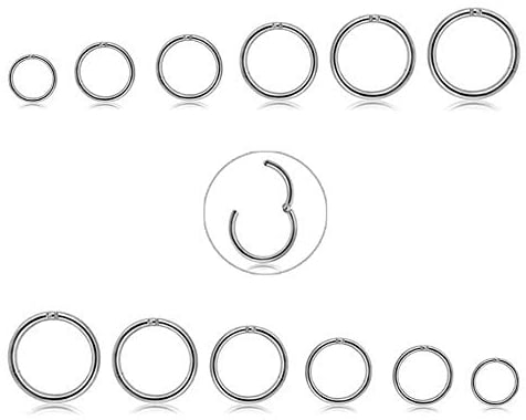 CASSIECA 12Pcs 16G Edelstahl Piercing Nasen für Damen Mädchen Nase Ringe Piercing Hoop Lippe Septum Ohr Piercing Körperschmuck 6-16MM