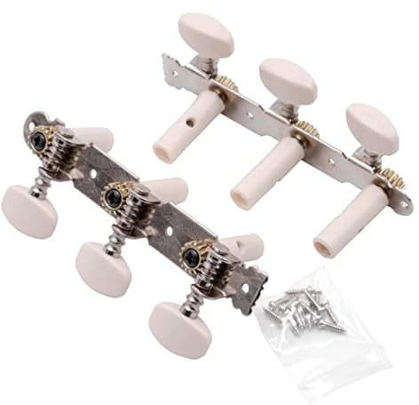 vhbw Stimmwirbel Mechaniken Pegs 3R3L kompatibel mit Gitarre, Konzertgitarre - Gitarrenwirbel, Stimmmechanik, 10 mm Aufnahme, Silber