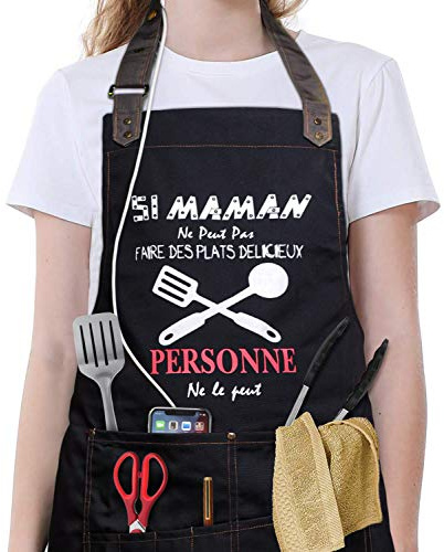 VJOLI Schürze Kochschürze und Grillschürze in Profiqualität mit verstellbarem Nackenriemen (Schwarz)