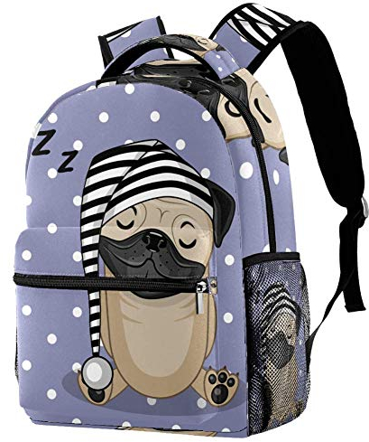 Lorvies niedlicher Mops-Rucksack, lässiger Rucksack, Schulterrucksack, Büchertasche für Schule, Studenten, Reisetaschen