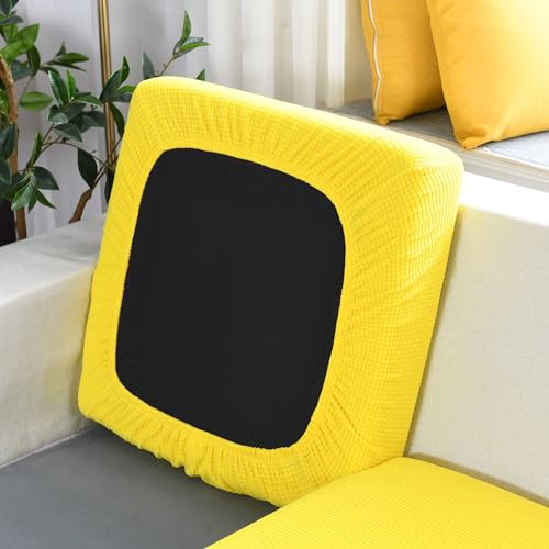 SYLC Sofa Sitzkissenbezug Stretch Sitzkissenschutz Elastischer Kissenbezüge, Husse Überzug Bezug Für Sofa Sitzkissen, rutschfest Stoff Tartan (Gelb,Chaiselongue)