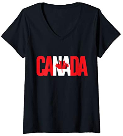 Damen Kanada Flagge Ahornblatt Canada Vintage T-Shirt mit V-Ausschnitt
