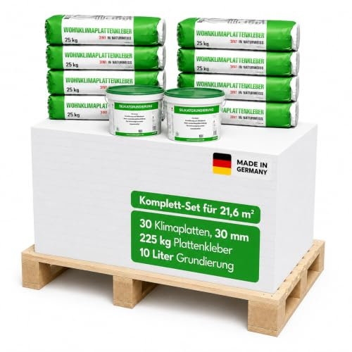 Klimaplatte 30mm Calciumsilikat Dämmplatte für innen | Kalziumsilikatplatten gegen Schimmel & Feuchtigkeit | nachhaltige Dämmung & Isolierung für Keller, Feuchtraum, Altbau, Wohnraum | Set für 21,6 m²